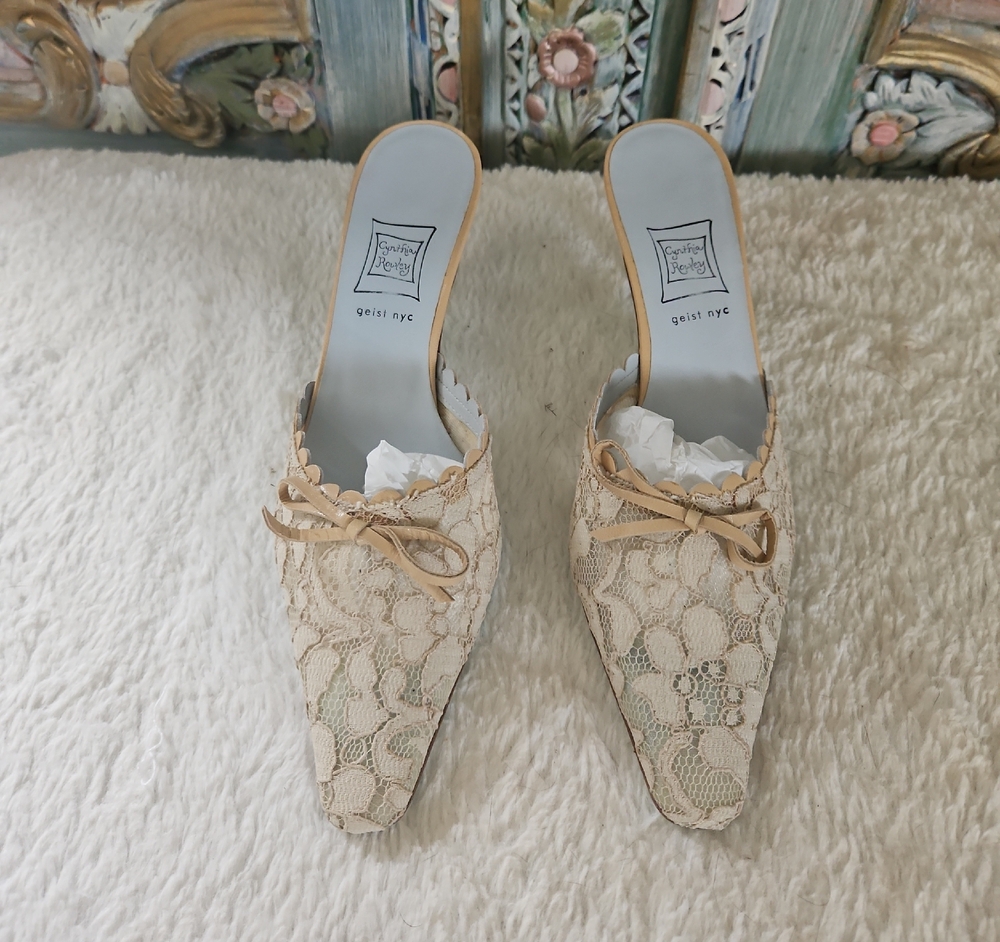 Cynthia Rowley Cream Lace Mules